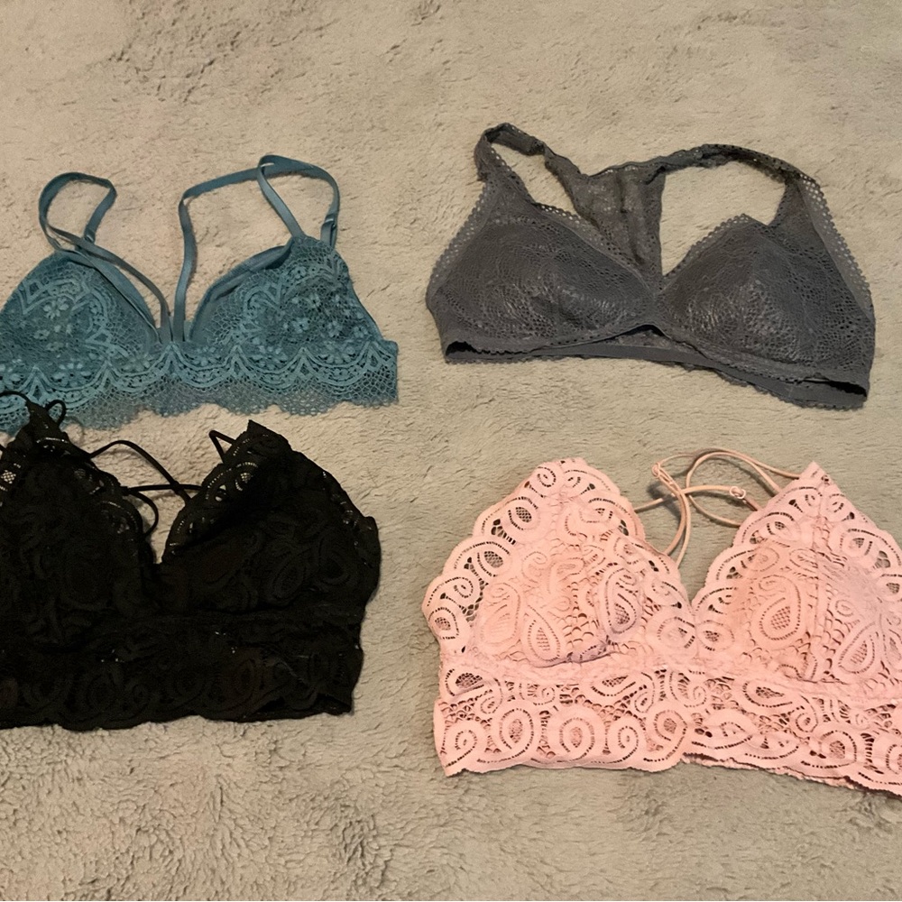 Victoria's Secret Lace Bralette Collection - Teal, Gray, Black, Pink